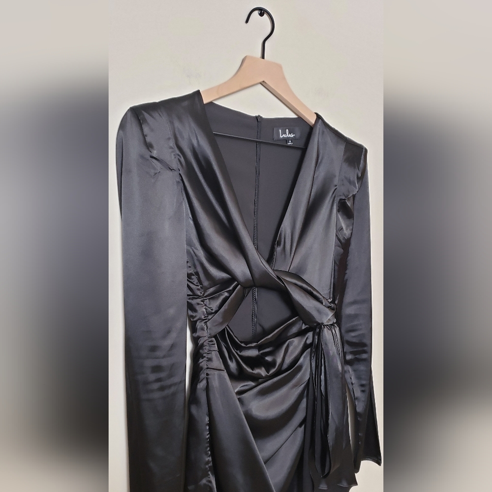 Lulus Black Satin Dress Size S - Picture 4 of 7